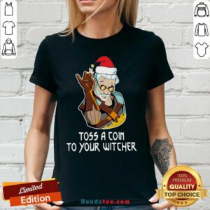 Nice Santa Salt Bae Toss A Coin To Your Witcher Christmas V-neck- Design By Handstee.com
