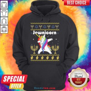 Nice Unicorn Dabbing Jewnicorn Ugly Christmas Hoodie- Design By Handstee.com