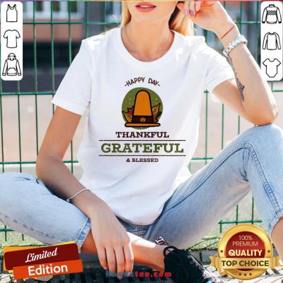 Official -Happy Day- Thankful Grateful & Blessed V-neck- Design By Handstee.com