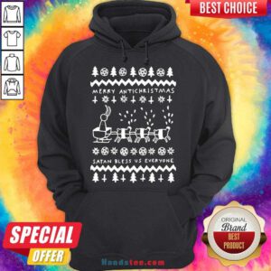 Original Merry Antichristmas Satan Bless Us Everyone Hugleikur Dagsson Hoodie- Design By Handstee.com