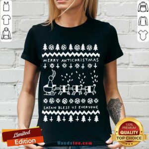 Original Merry Antichristmas Satan Bless Us Everyone Hugleikur Dagsson V-neck- Design By Handstee.com