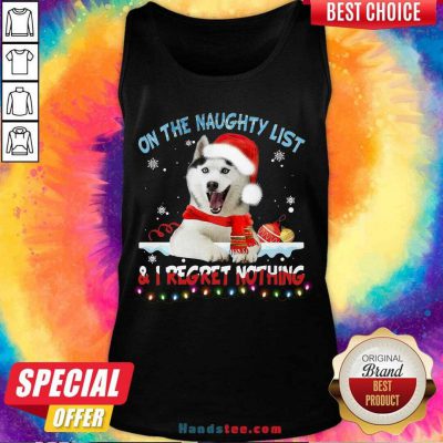 Perfect Husky Santa On The Naughty List And I Regret Nothing Christmas Light Sweater Tank Top- Design By Handstee.com
