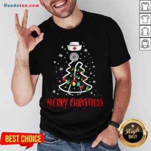 Perfect Merry Christmas Nurse Shirt Stethoscope Tree Lights Gift Shirt- Design By Handstee.com