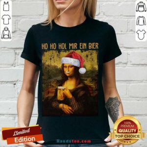 Perfect Santa Mona Lisa Ho Ho Hol Mir Ein Bier Christmas V-neck- Design By Handstee.com