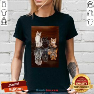 Three Cat Tiger Reflections 5d Diamond Diy V-neck- Design By Handstee.com