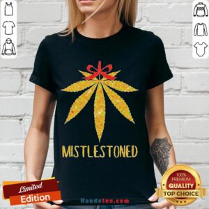 Perfect Weed Leaf Christmas Tree Mistlestoned V-neck- Design By Handstee.com