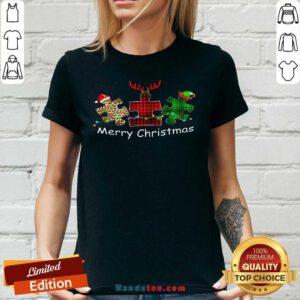 Premium Autism Santa Reindeer Elf Light Merry Christmas V-neck- Design By Handstee.com