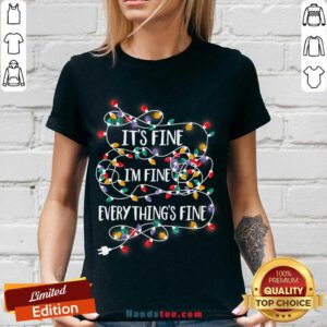 It's Fine I'm Fine Everything Is Fine Christmas Lights V-neck- Design By Handstee.com