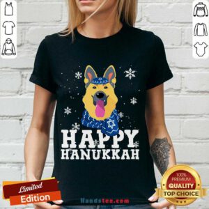 Premium Merry Christmas Happy Hanukkah German Shepherd Dog Funny Noel Xmas V-neck- Design By Handstee.com
