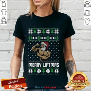 Premium Merry Liftmas Christmas V-neck- Design By Handstee.com
