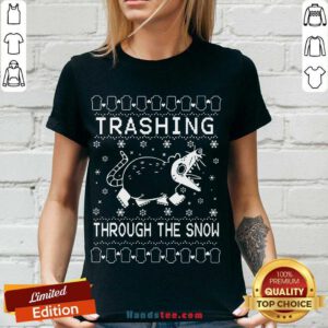 Premium Trashing Mouse Through The Snow Ugly Christmas V-neck- Design By Handstee.com