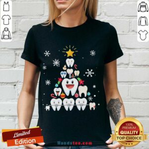 Pretty Dental Teeth Tree Christmas V-neck- Design By Handstee.com