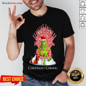 Pretty Grinch Christmas Is Coming Candy Cane Throne Sweat Shirt- Design By Handstee.com