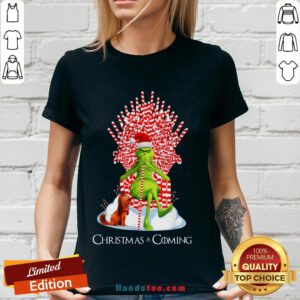 Pretty Grinch Christmas Is Coming Candy Cane Throne Sweat V-neck- Design By Handstee.com
