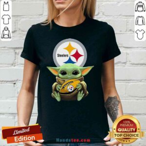 Pretty Star Wars Baby Yoda Hug Pittsburgh Steelers V-neck- Design By Proposetees.com
