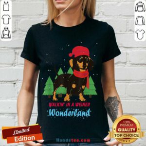 Pretty Walking In A Weiner Wonderland Dachshund Christmas Snow V-neck- Design By Handstee.com