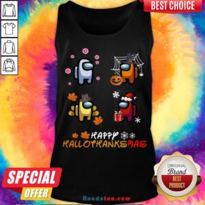 Top Among Us Happy Hallothanksmas Tank Top- Design By Handstee.com
