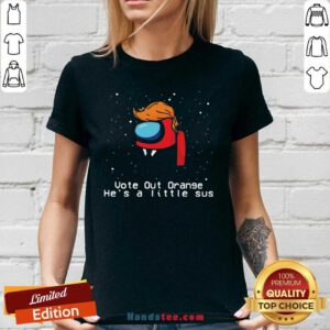 Among Us Trump Vote Out Orange He’s A Little Sus Christmas V-neck- Design By Handstee.com