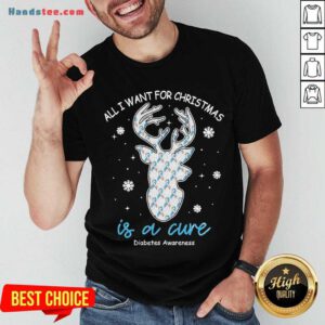 Top Reindeer All I Want For Christmas Is A Cure Diabetes Awareness Christmas Sweater Shirt - Design By Handstee.com