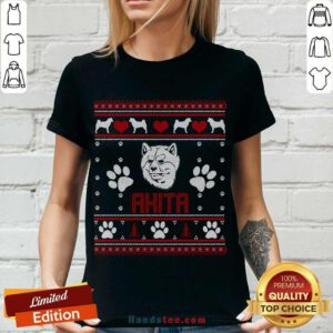Akita Ugly Christmas V-neck- Design By Handstee.com