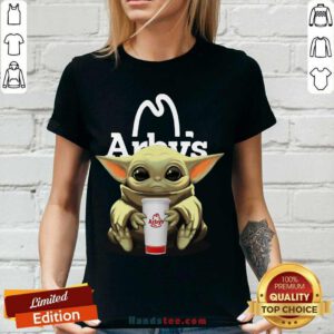 Baby Yoda Hugs Arby’s V-neck- Design By Handstee.com