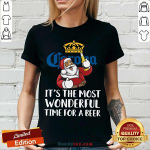 Hot Santa Claus Drink Corona Extra It's The Most Wonderful Time For A Beer Christmas V-neck- Design By Handstee.com
