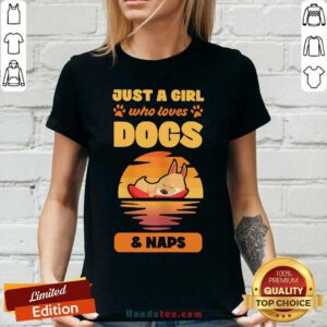 Awesome Just A Girl Who Loves Dogs And Naps V-neck - Design by handstee.com