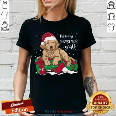 Awesome Merry Christmas Y’all Puppy Dog V-neck - Design by handstee.com