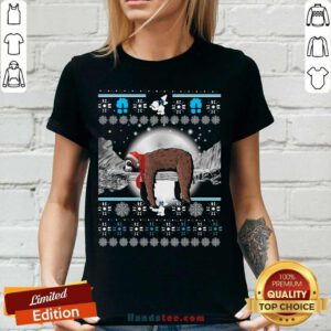 Awesome Sloth Hat Santa Sleep Ugly Christmas V-neck- Design by handstee.com