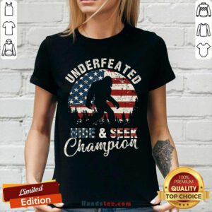 Bigfoot Undefeated Hide And Seek Champions Vintage American Flag V-neck - Design by handstee.com