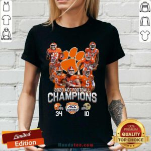 Clemson Tigers 2020 ACC Football Champions Signatures V-neck - Design by handstee.com