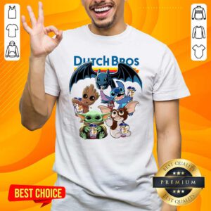 Dutch Bros Coffee Baby Yoda Baby Groot And Toothless Stitch Gizmo Shirt - Design by handstee.com