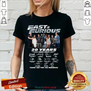 Fast And Furious 20 Years 2001 2021 Signatures Thank You For The Memories V-neck - Design by handstee.com