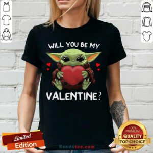 Funny Baby Yoda Hug Heart Will You Be My Valentine V-neck - Design by handstee.com