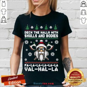 Deck The Halls With Skulls And Bodies Fa La La La La La Val Hal La Ugly Christmas V-neck- Design By Handstee.com