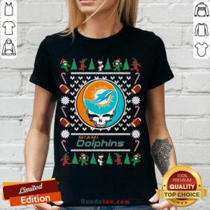 Miami Dolphins Grateful Dead Ugly Christmas V-neck- Design By Handstee.com