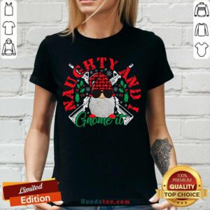 Funny Naughty And I Gnome It Merry Christmas V-neck - Design by handstee.com