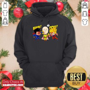 Funny Saitama Vs Superman And Goku Hoodie - Design by handstee.com
