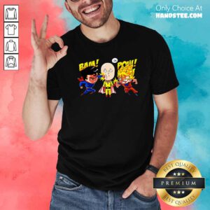 Funny Saitama Vs Superman And Goku Shirt - Design by handstee.com