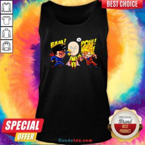 Funny Saitama Vs Superman And Goku Tank Top - Design by handstee.com