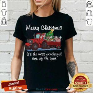 Santa Claus And Animal Merry Christmas It's The Most Wonderful Time Of The Year V-neck- Design By Handstee.com