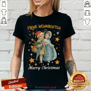 Frohe Weihnachten Merry Christmas V-neck- Design By Handstee.com