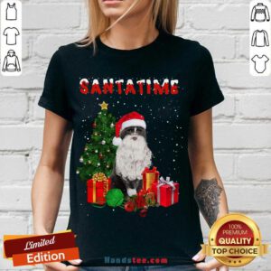 Santatime Cat Merry Christmas Tree Gift V-neck- Design By Handstee.com