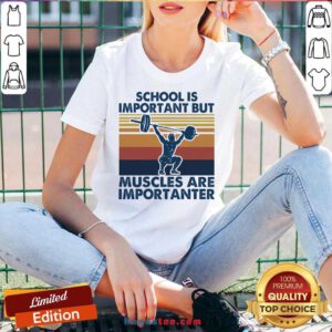 School Is Important But Muscles Are Importanter Vintage Retro V-neck- Design By Handstee.com