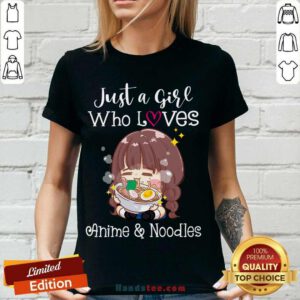 Women's Just A Girl Who Loves Anime & Noodles Kawaii Women's Girl V-neck- Design By Handstee.com