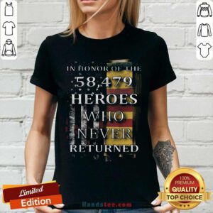 Nice American Flag In Honor Of The 58.479 Heroes Who Never Returned V-neck - Design by handstee.com