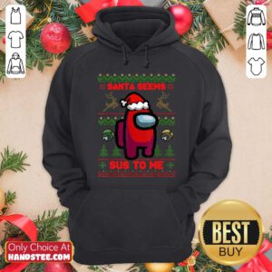 Nice Among Us Santa Seems Sus To Me Ugly Christmas Nice Merry And Bright Pitbull Dog Ugly Christmas Hoodie - Design by handstee.com