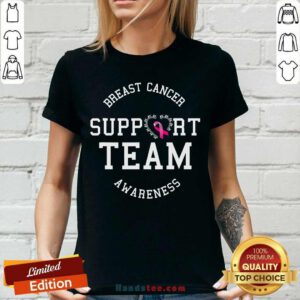 Nice Breast Cancer Support Team Awareness Ribbon Pink V-neck - Design by handstee.com