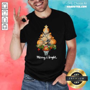 Nice Good Volleyball Merry And Bright Christmas Tree Shirt - Design by handstee.com