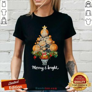 Nice Good Volleyball Merry And Bright Christmas Tree V-neck - Design by handstee.com